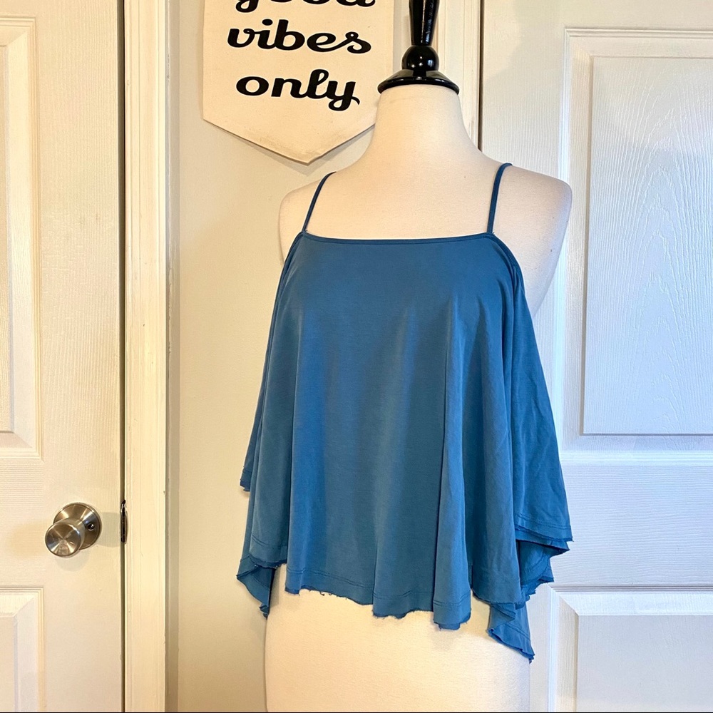 Free People Blue Cold Shoulder Top M